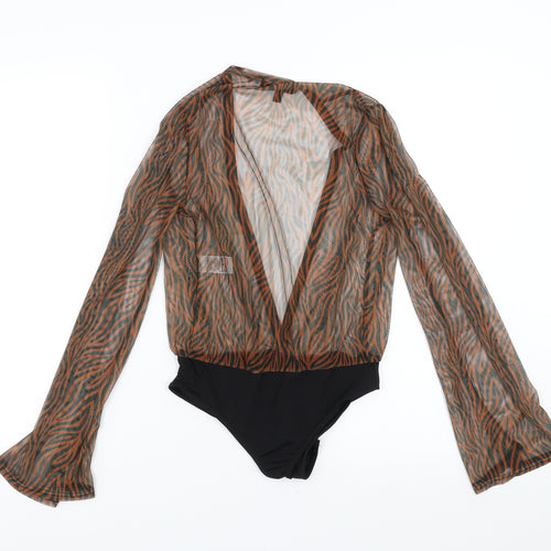 Missguided Womens Brown Animal Print  Bodysuit One-Piece Size 10