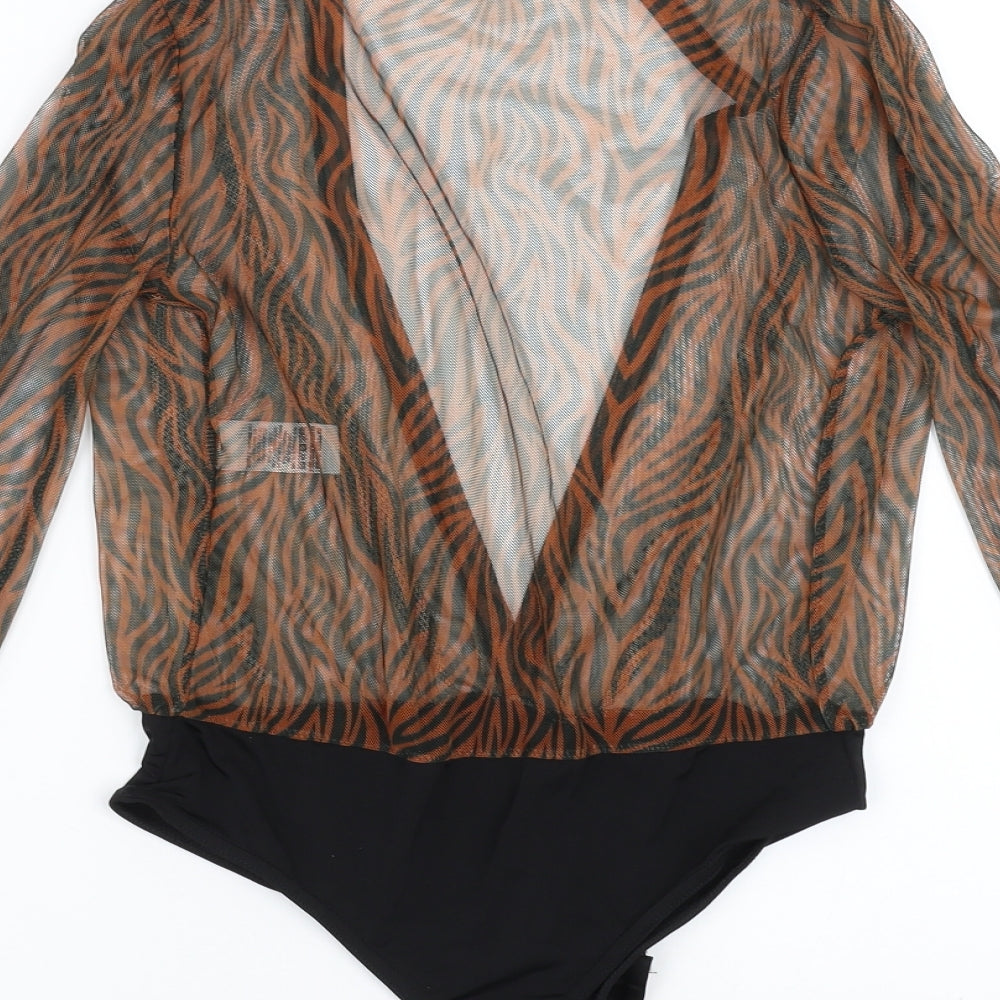 Missguided Womens Brown Animal Print  Bodysuit One-Piece Size 10