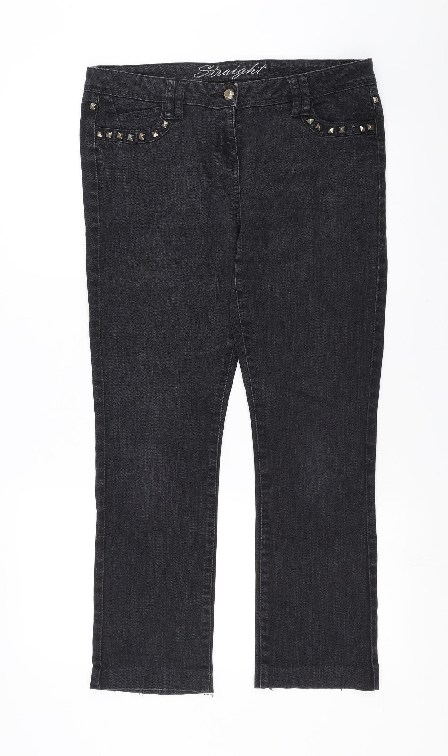George Womens Black  Denim Straight Jeans Size 14 L27 in