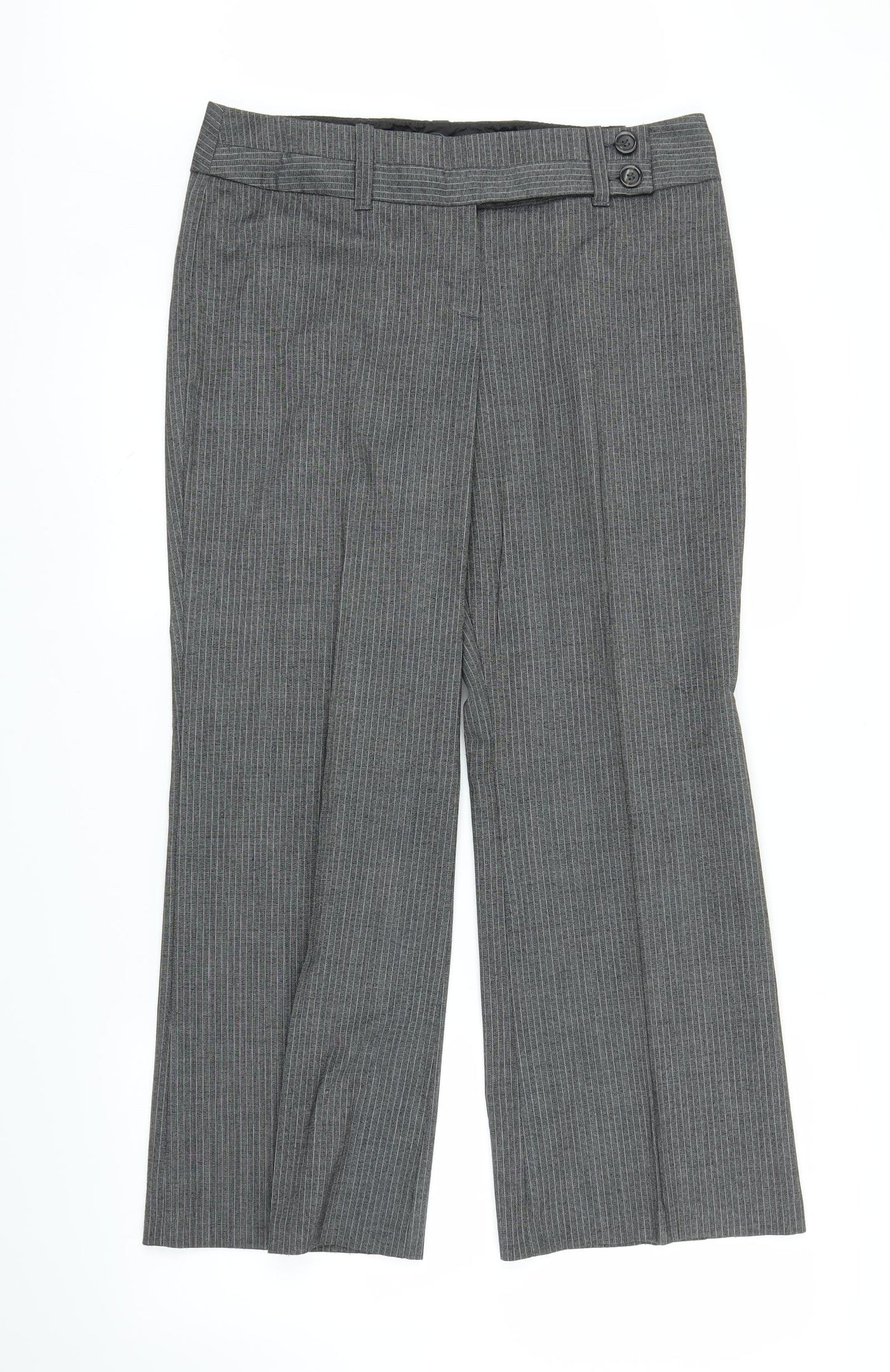 M&S Womens Grey Striped  Trousers  Size 14 L28 in