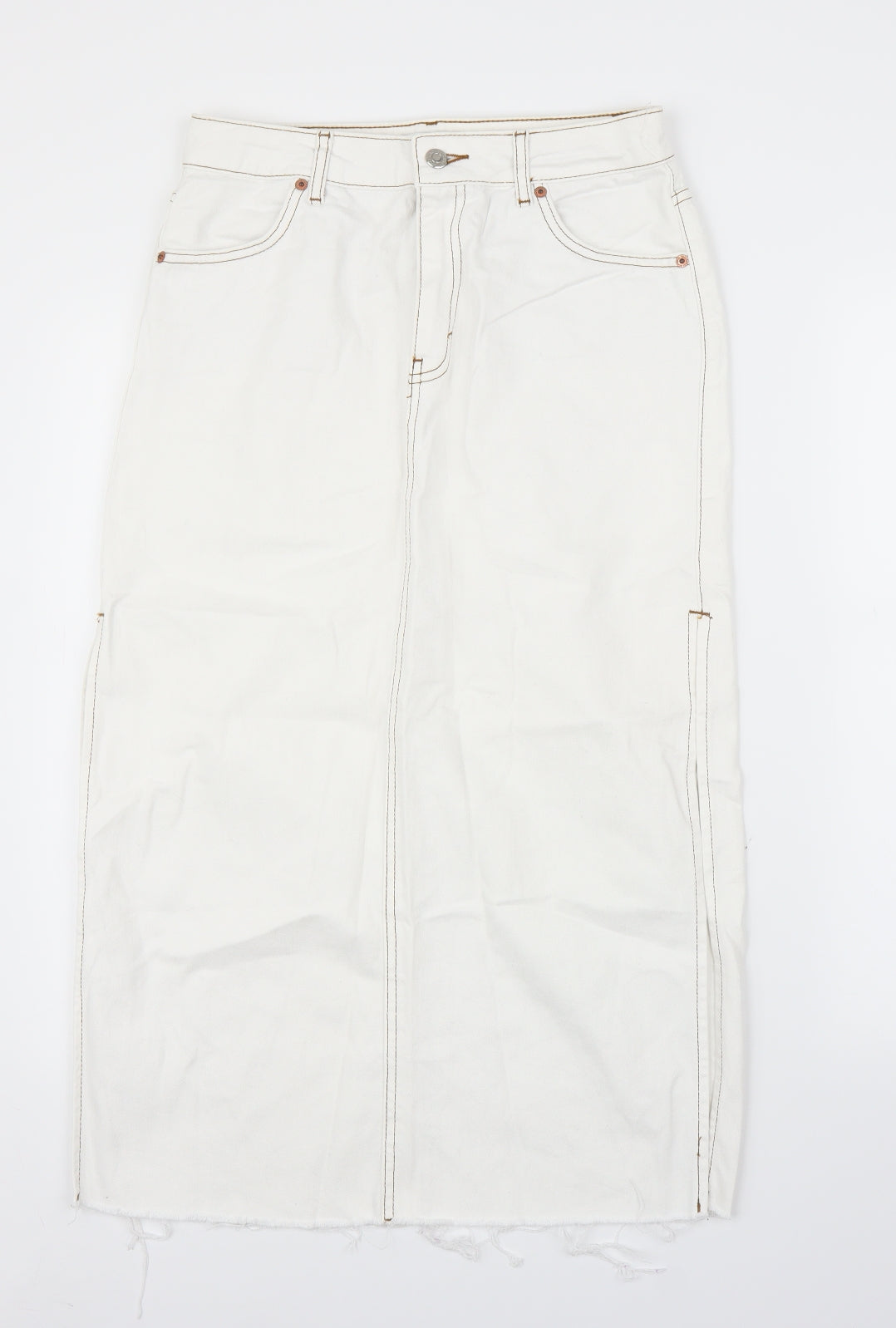 Topshop Womens White  Denim Straight & Pencil Skirt Size 10