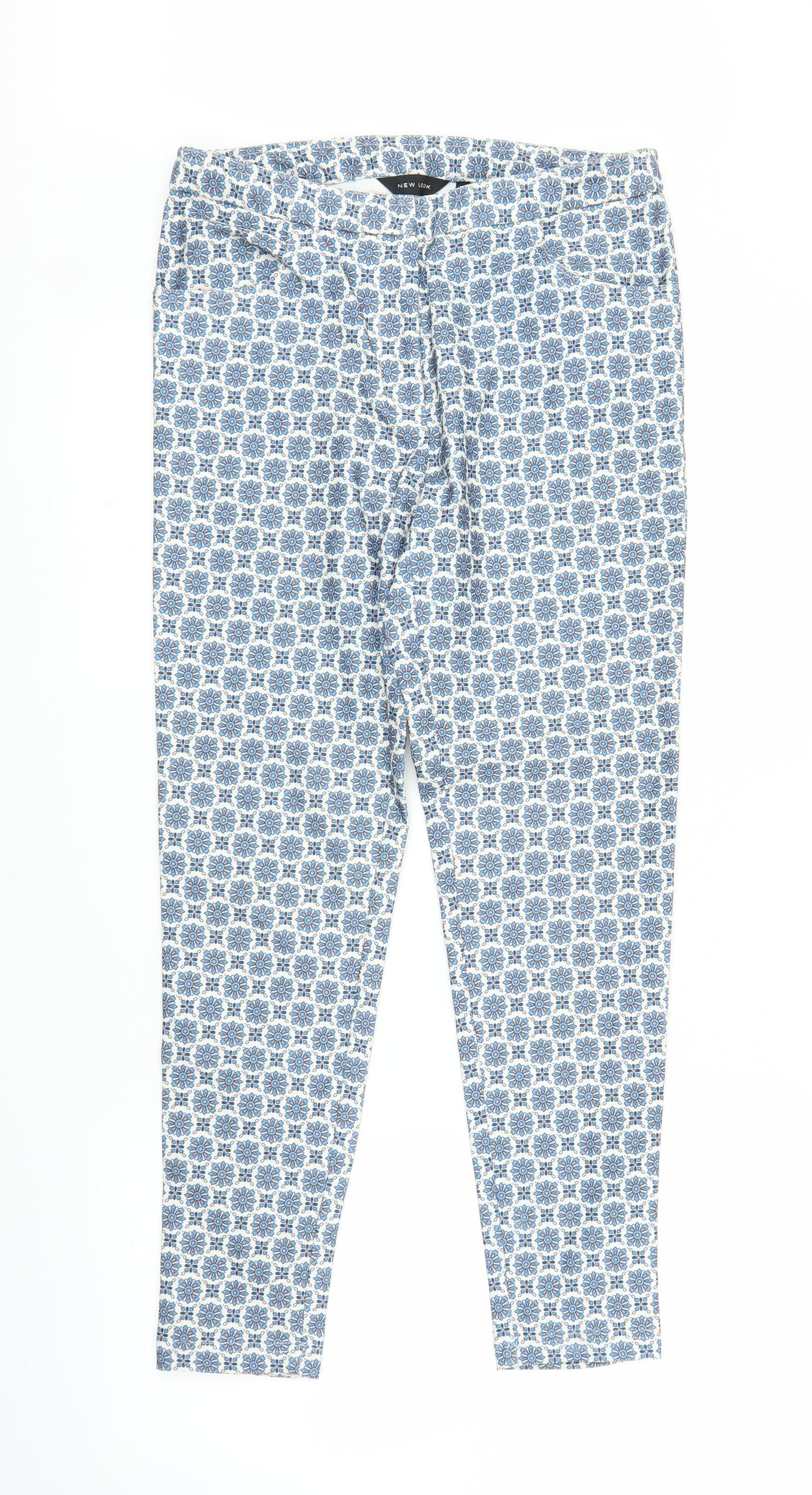 New Look Womens Blue Floral Denim Capri Trousers Size 10 L26 in