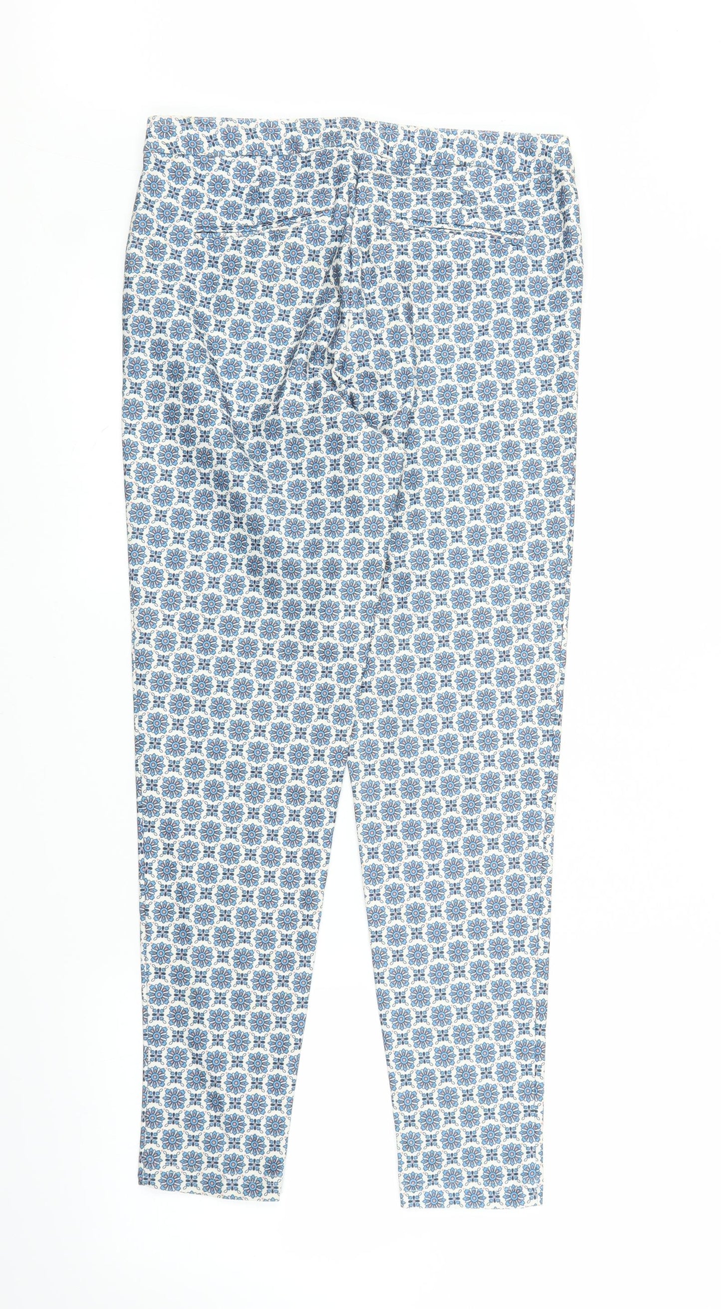 New Look Womens Blue Floral Denim Capri Trousers Size 10 L26 in