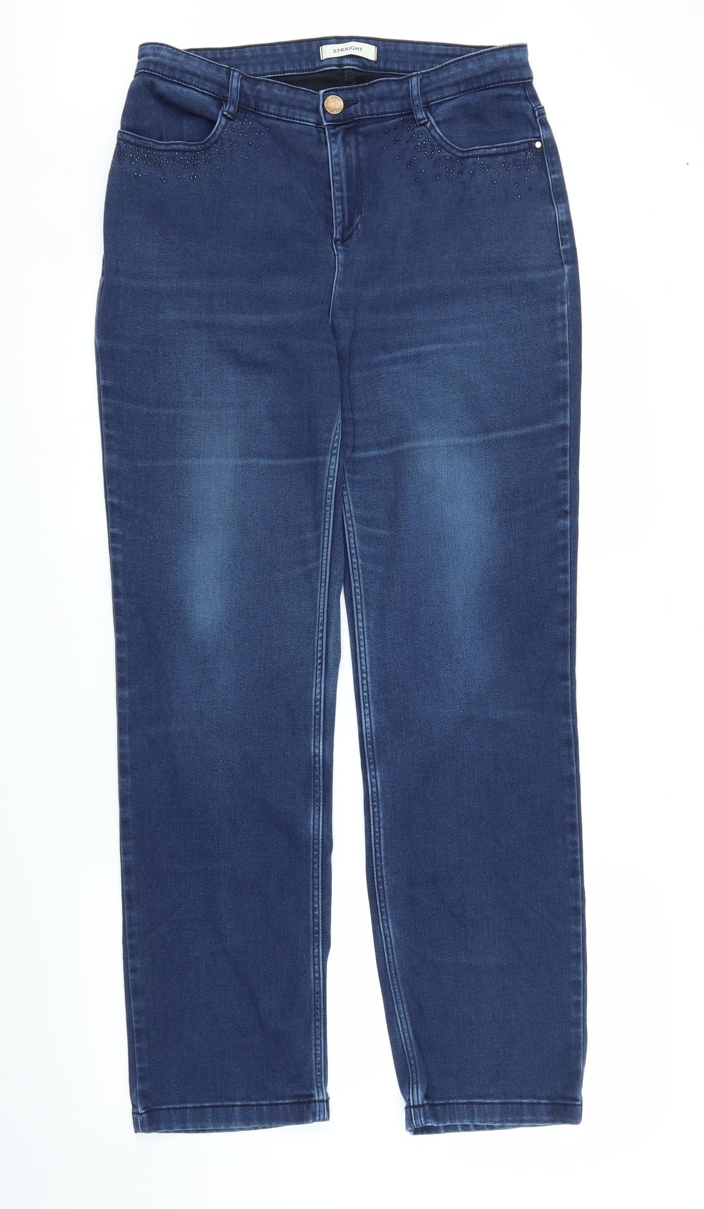 M&S Womens Blue  Denim Straight Jeans Size 14 L30 in