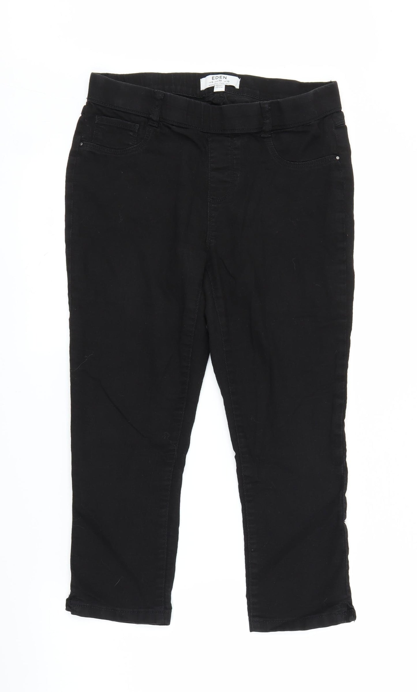 Eden Womens Black  Denim Pedal Pusher Trousers Size 10 L20 in