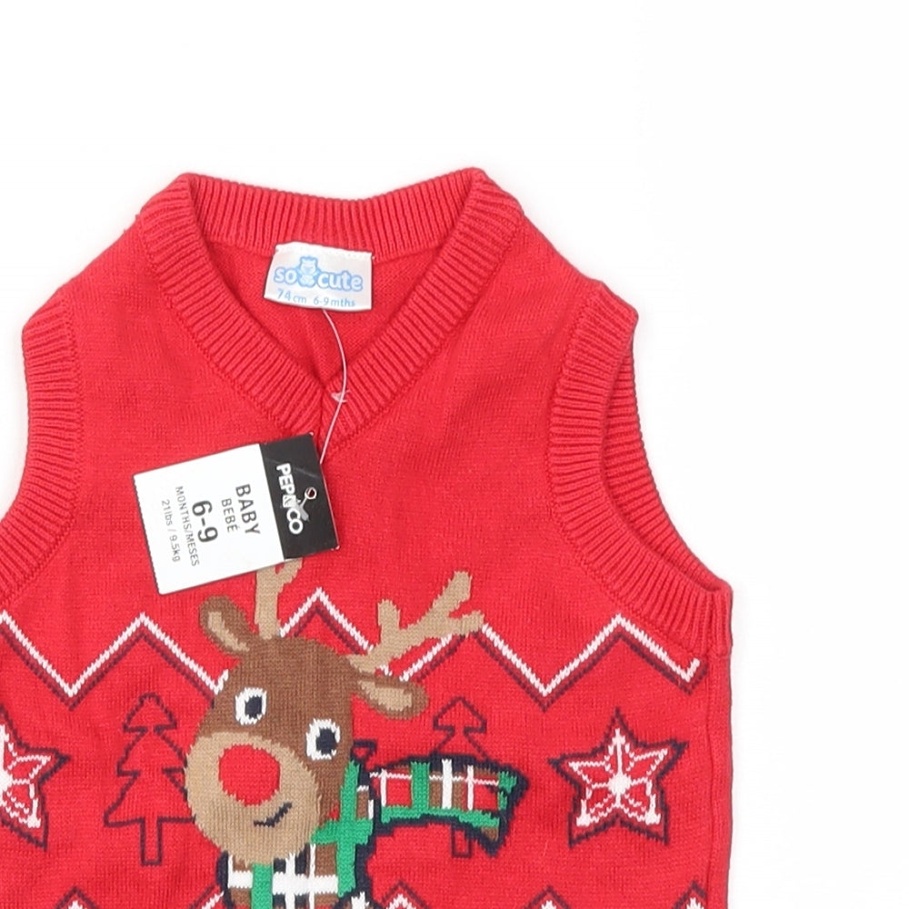 pep &co  Baby Red Animal Print  Pullover Jumper Size 6-9 Months