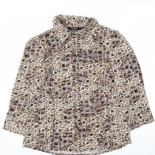 ESSETIALS Womens Brown Animal Print  Basic Button-Up Size M