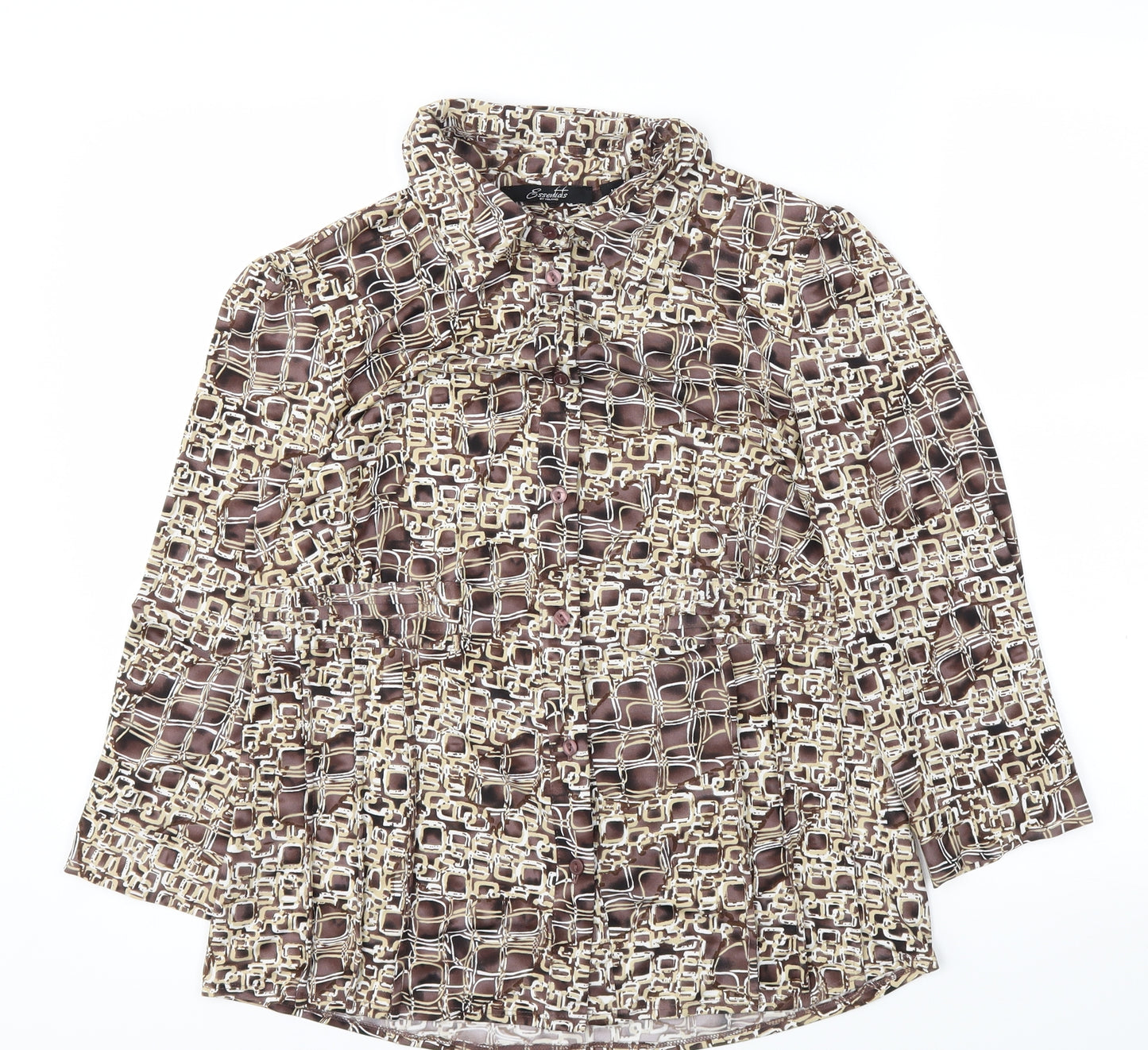 ESSETIALS Womens Brown Animal Print  Basic Button-Up Size M