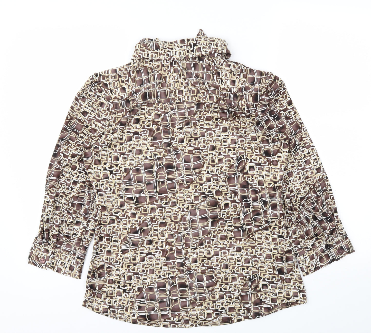 ESSETIALS Womens Brown Animal Print  Basic Button-Up Size M