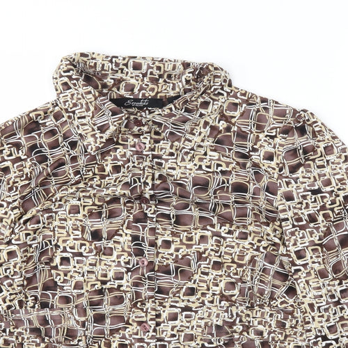 ESSETIALS Womens Brown Animal Print  Basic Button-Up Size M