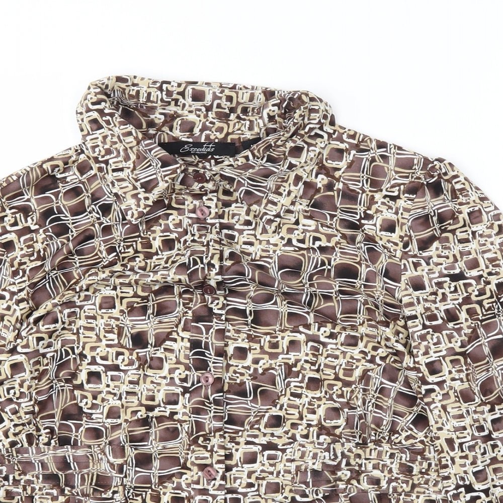 ESSETIALS Womens Brown Animal Print  Basic Button-Up Size M