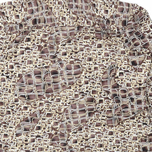 ESSETIALS Womens Brown Animal Print  Basic Button-Up Size M