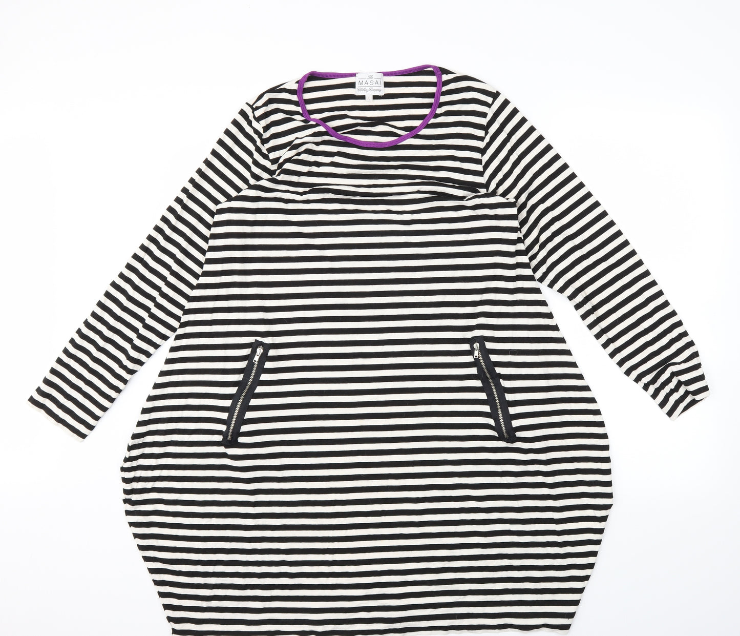 MASAI  Womens Black Striped  Fit & Flare  Size L