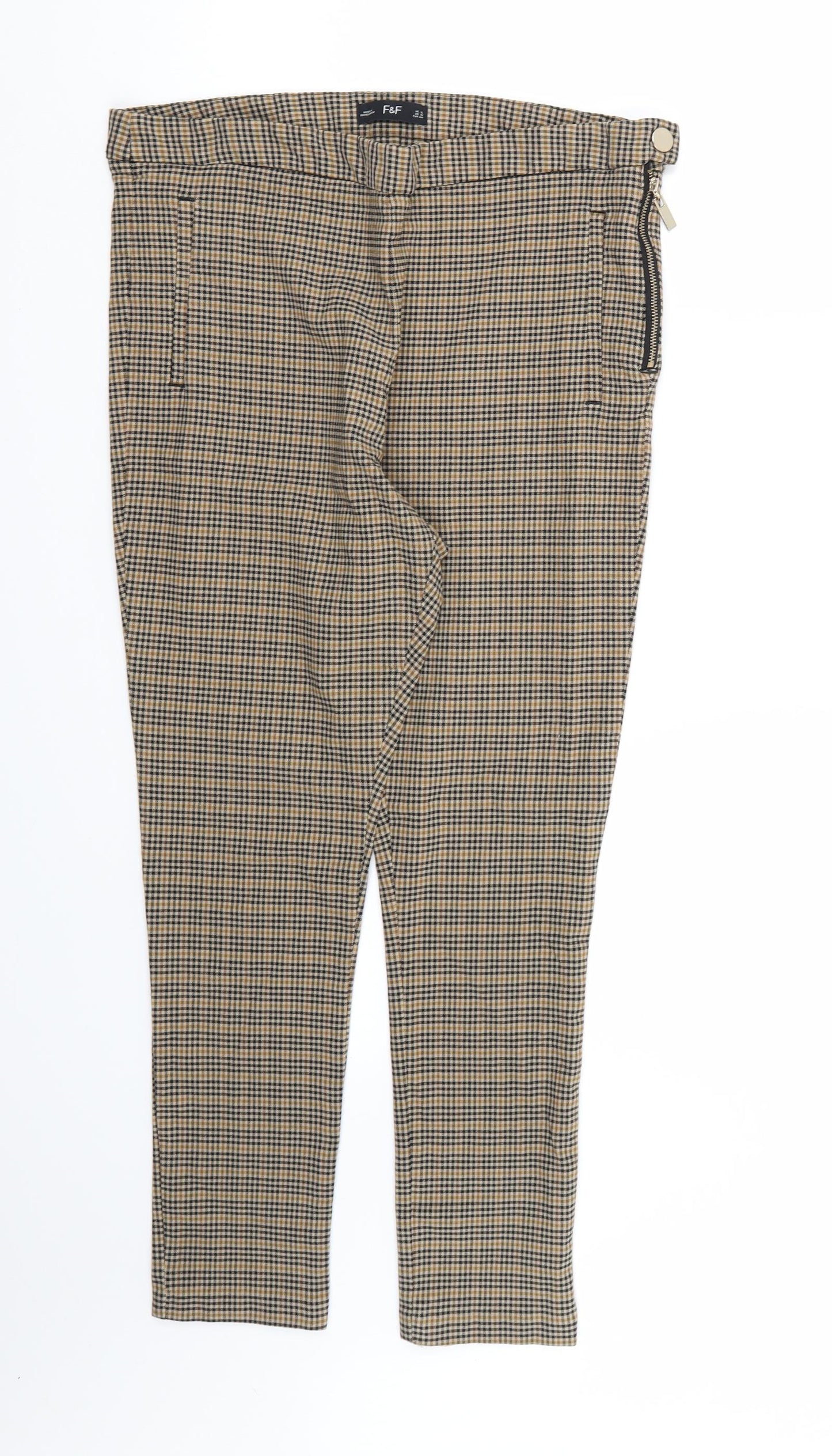 F&F Womens Brown Check  Chino Trousers Size 16 L26 in