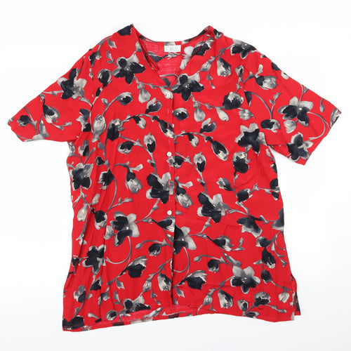 OPUS Womens Red Floral  Basic Button-Up Size 16