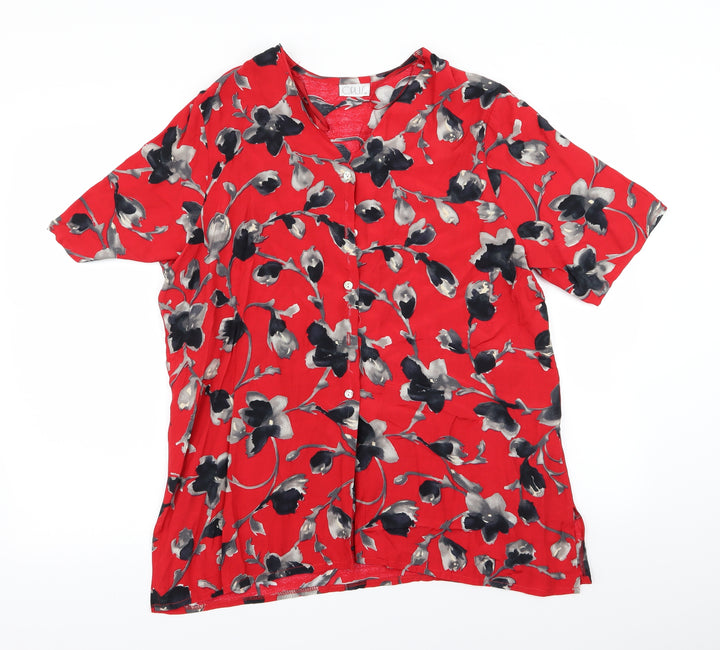 OPUS Womens Red Floral  Basic Button-Up Size 16