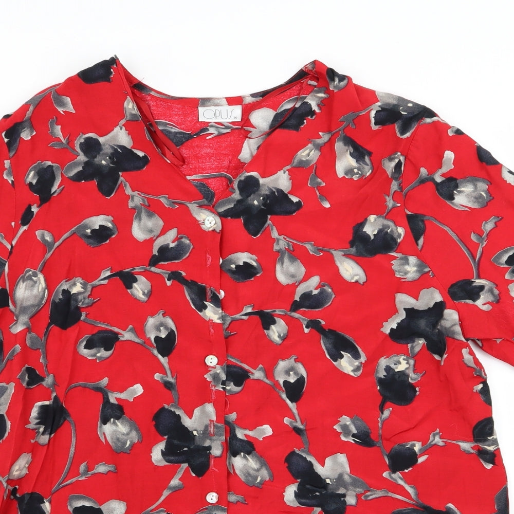 OPUS Womens Red Floral  Basic Button-Up Size 16