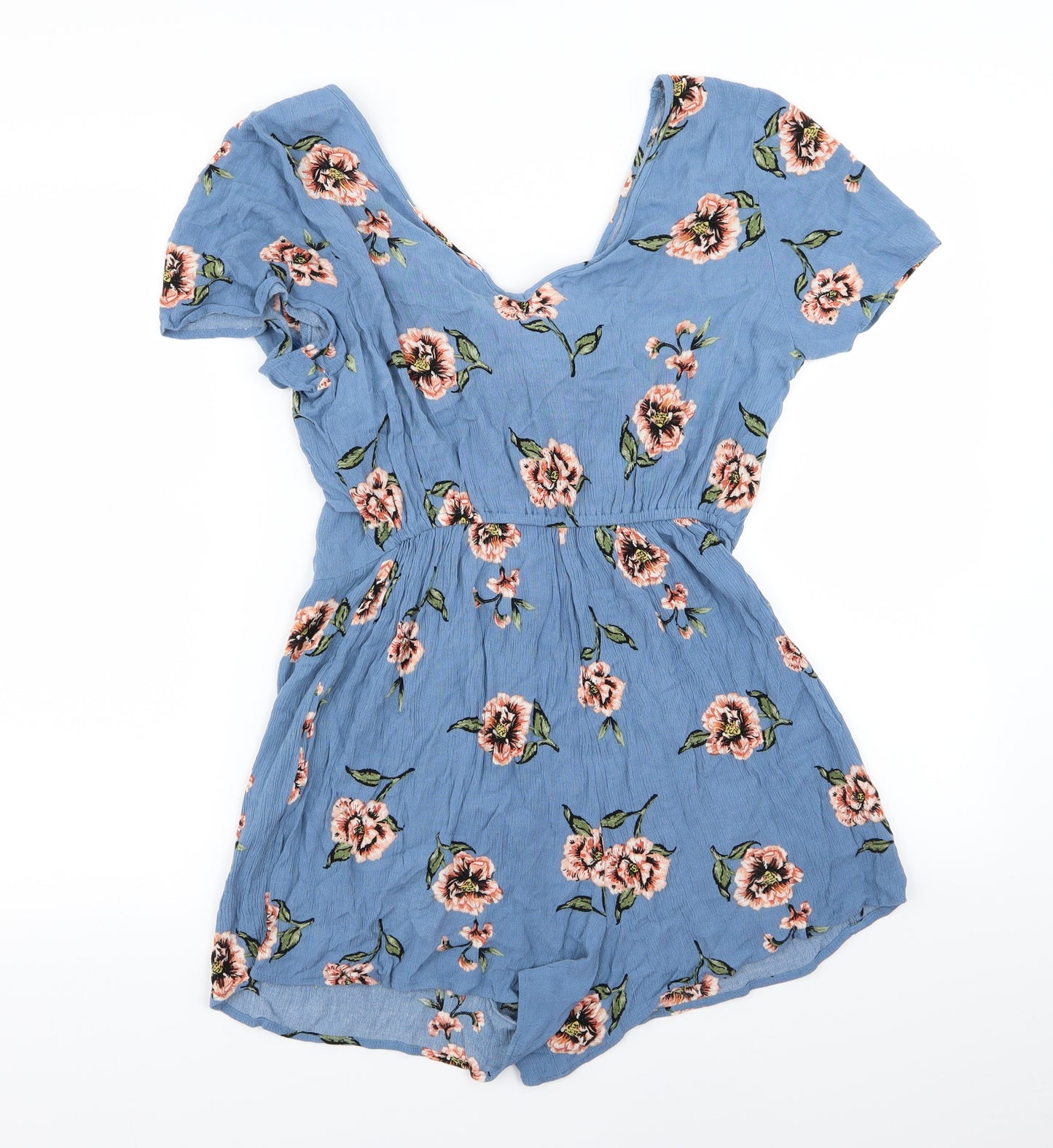 New Look Womens Blue Floral  Playsuit One-Piece Size 12