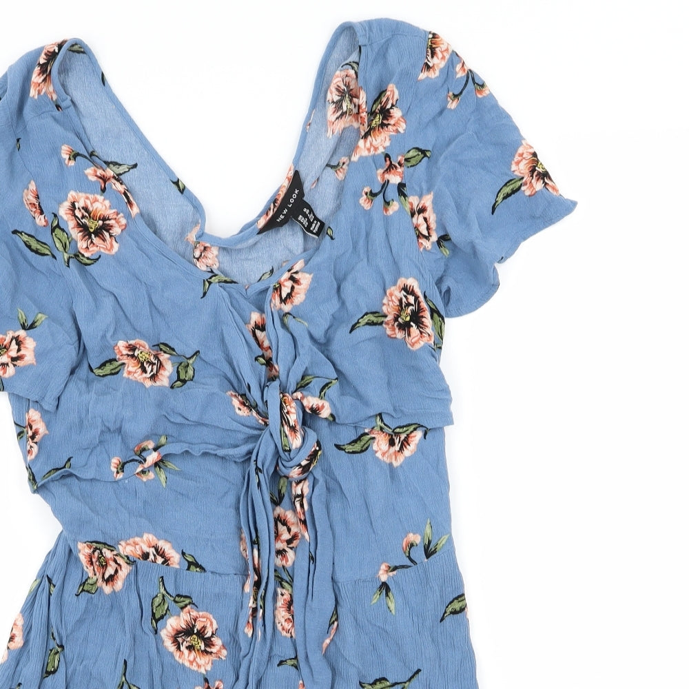 New Look Womens Blue Floral  Playsuit One-Piece Size 12