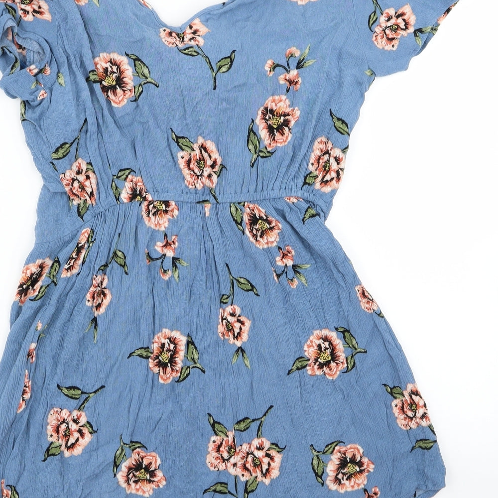 New Look Womens Blue Floral  Playsuit One-Piece Size 12