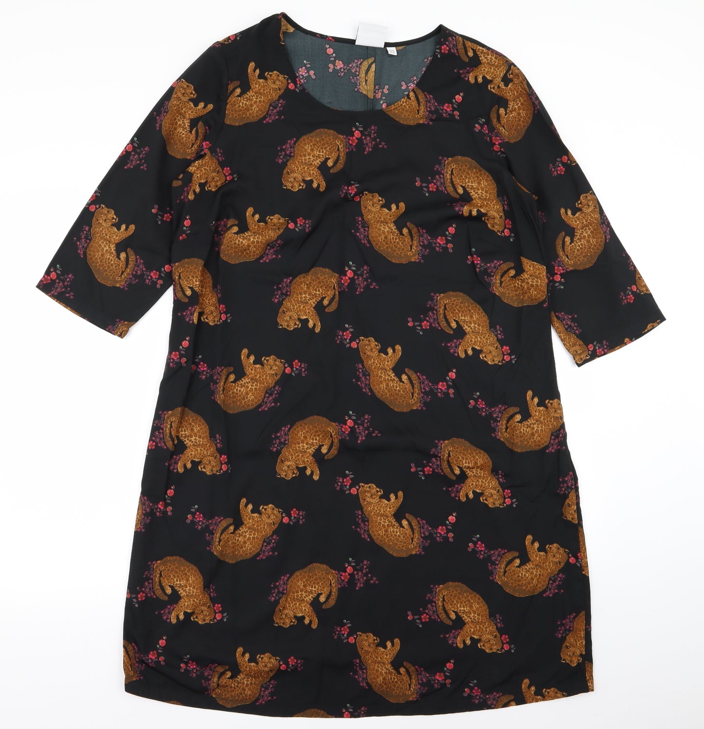 JUNAROSE Womens Black Animal Print  T-Shirt Dress  Size 16