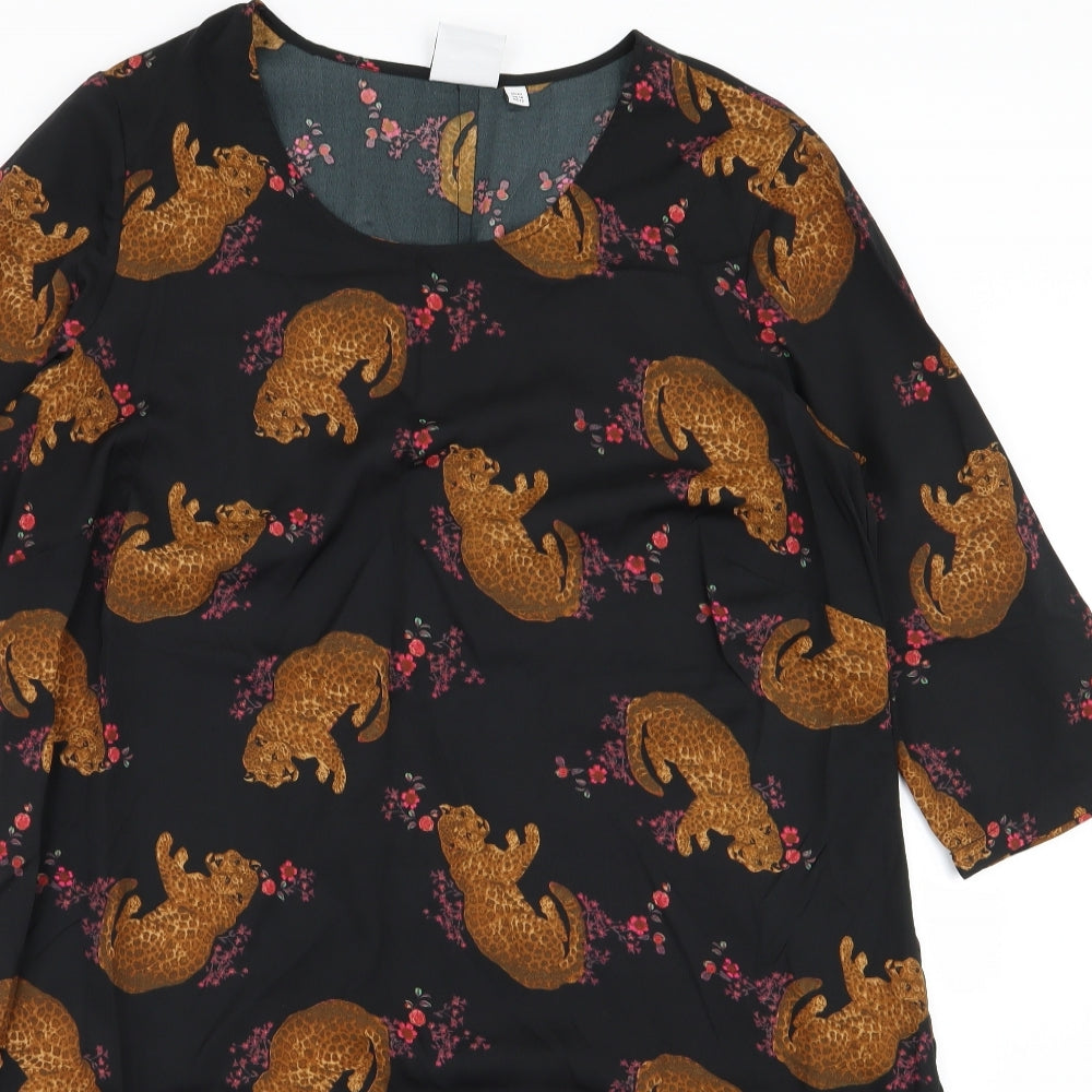 JUNAROSE Womens Black Animal Print  T-Shirt Dress  Size 16