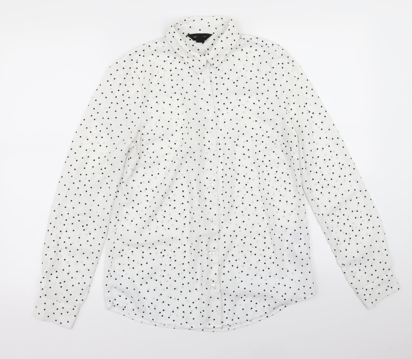 New Look Womens White Polka Dot  Basic Button-Up Size 8