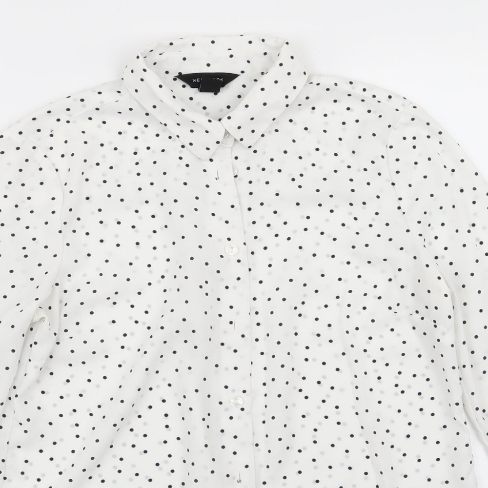 New Look Womens White Polka Dot  Basic Button-Up Size 8