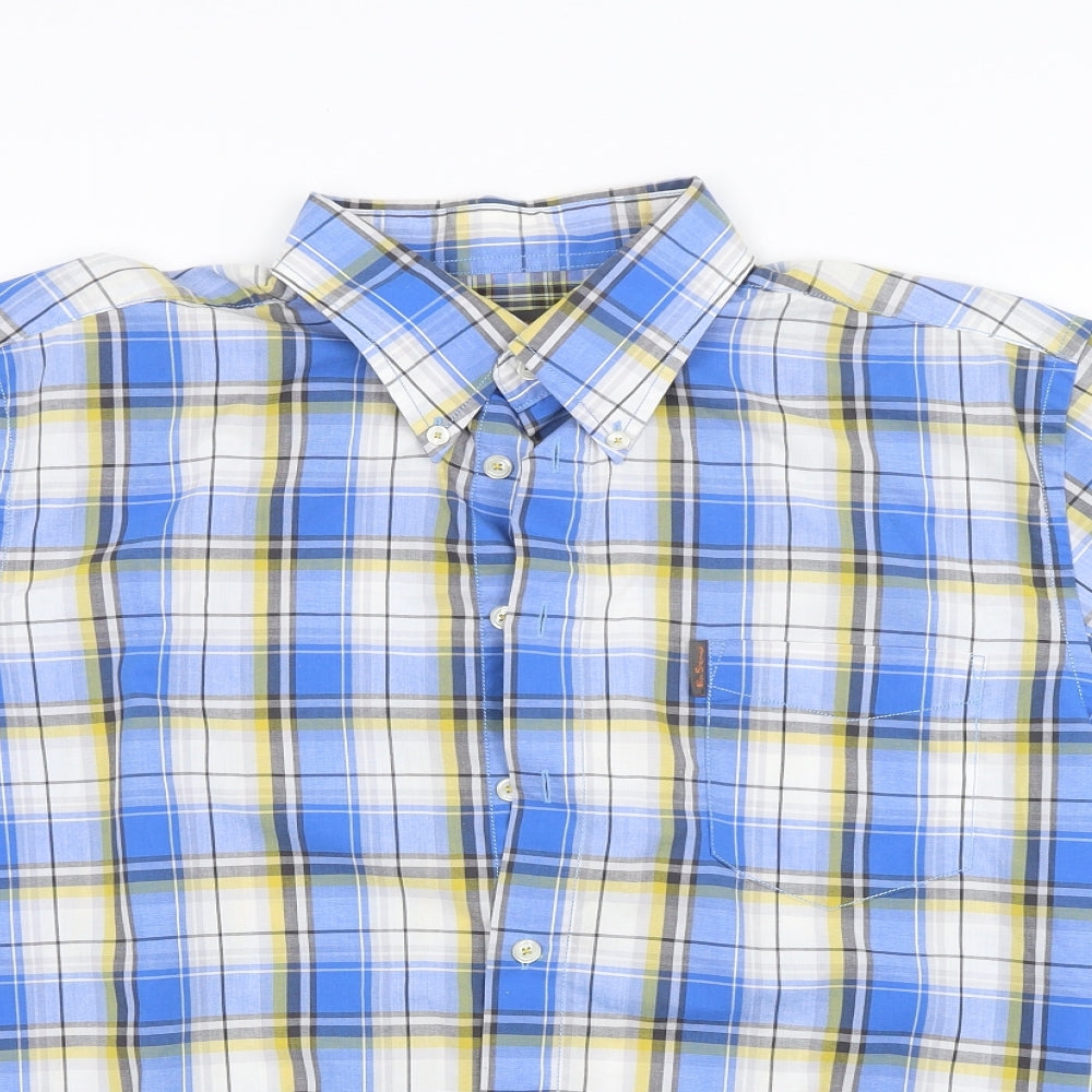 Ben Sherman Mens Blue Check   Button-Up Size L