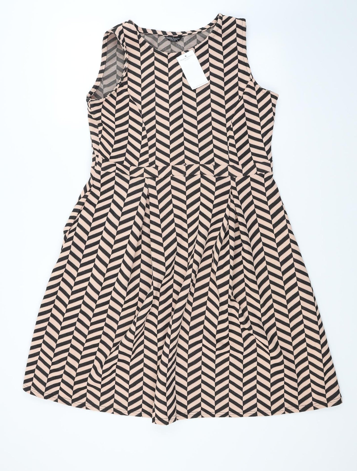 Marina Kaneva Womens Beige Striped  Fit & Flare  Size 18