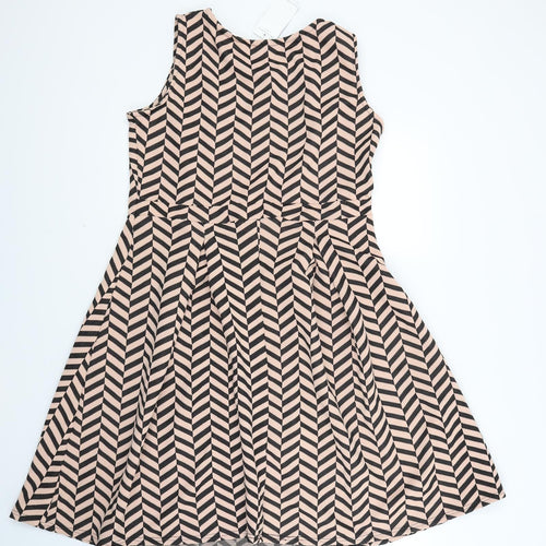 Marina Kaneva Womens Beige Striped  Fit & Flare  Size 18