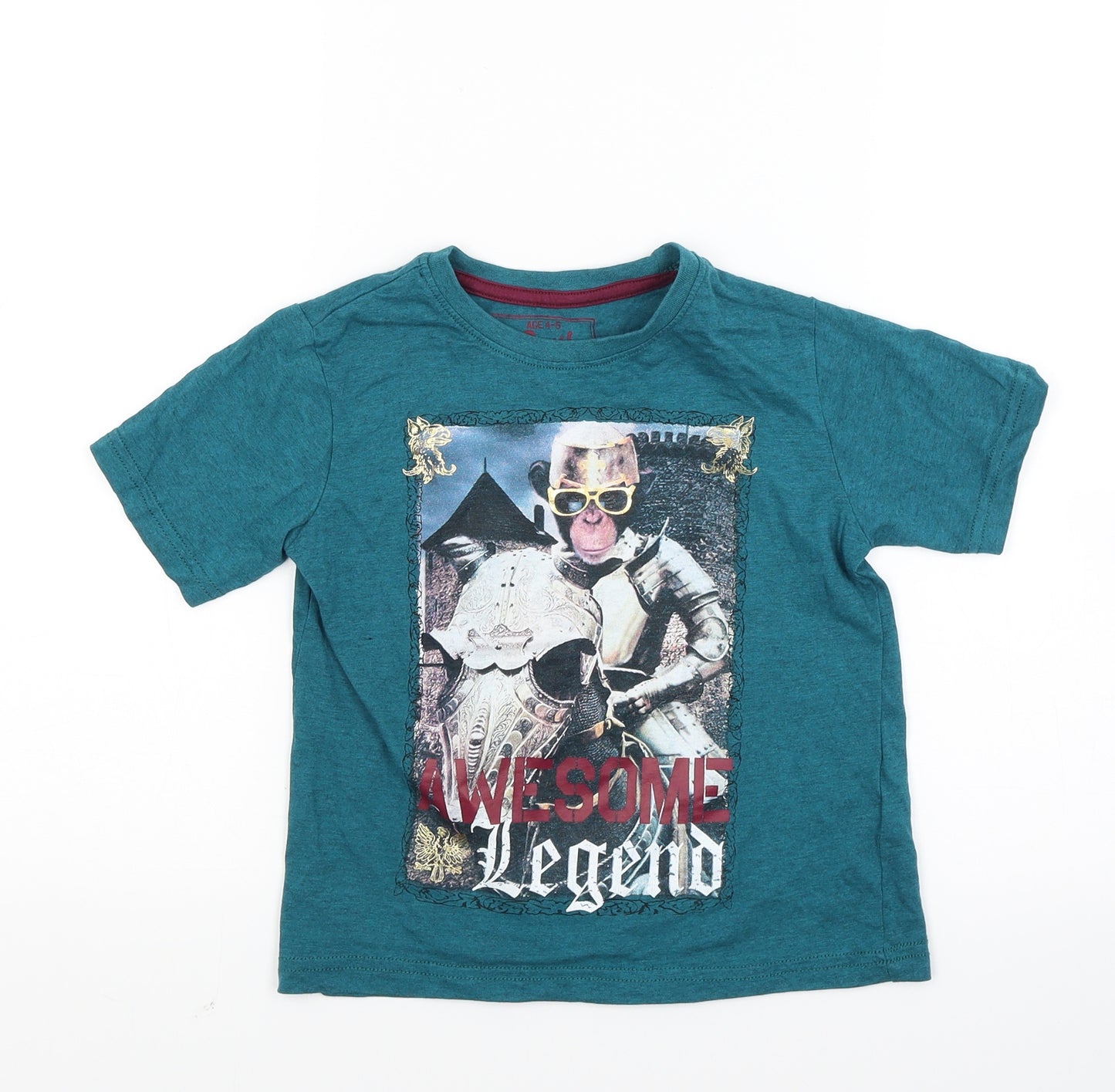 Matalan Boys Green   Basic T-Shirt Size 5-6 Years  - monkey