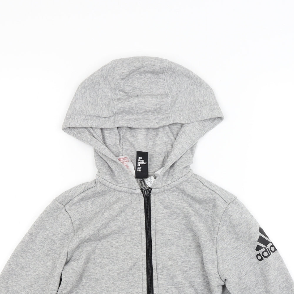 adidas Boys Grey  Jersey Full Zip Hoodie Size 7-8 Years