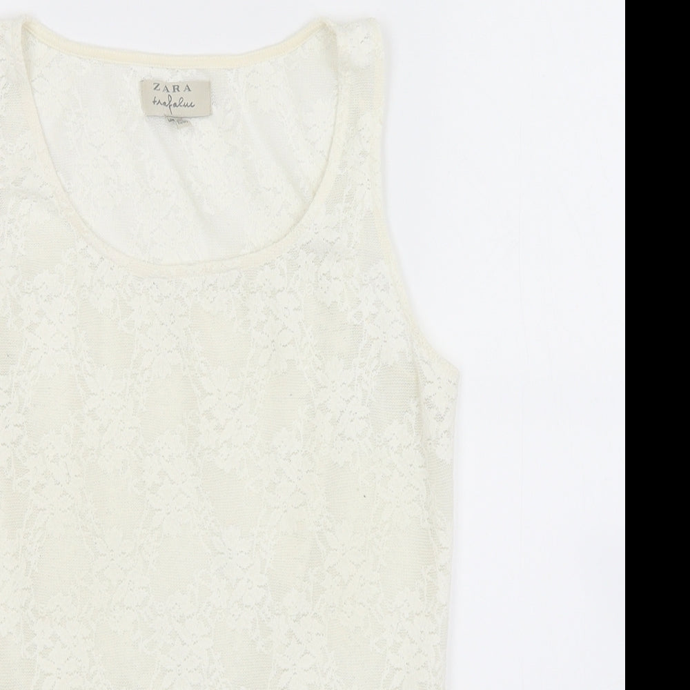 Zara Womens White Floral  Tunic Tank Size M