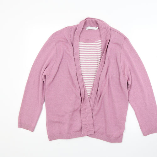Classics Womens Pink Striped Knit Cardigan Jumper Size L