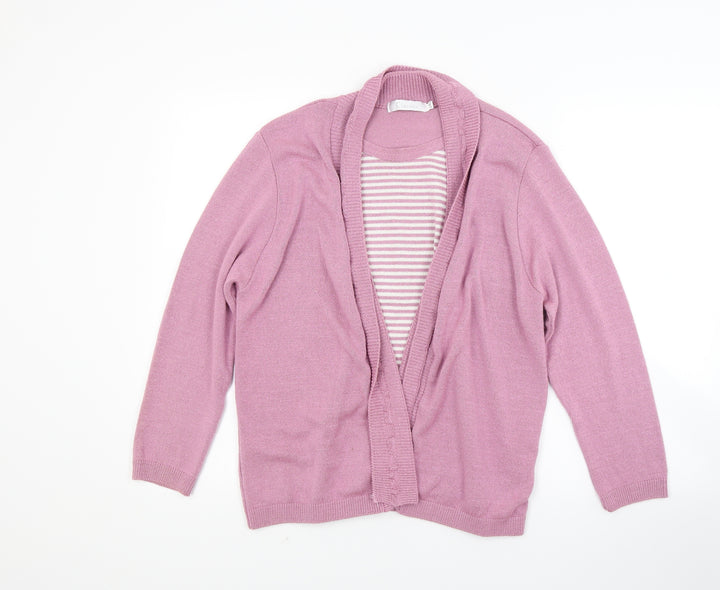Classics Womens Pink Striped Knit Cardigan Jumper Size L