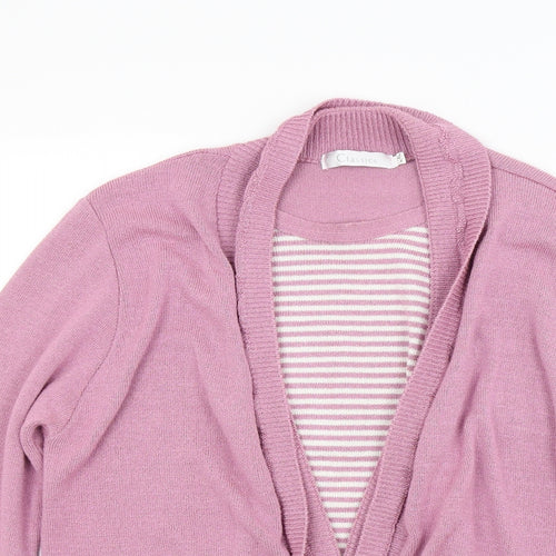 Classics Womens Pink Striped Knit Cardigan Jumper Size L