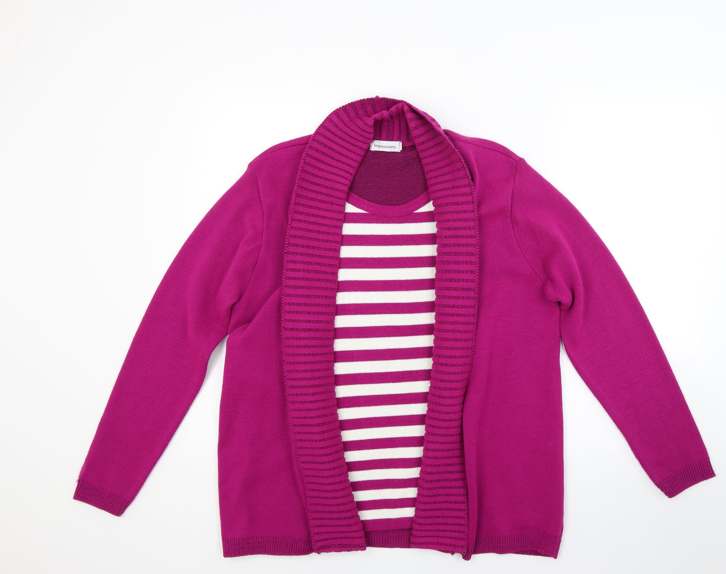 Impressions Womens Pink Striped Knit Pullover Jumper Size M