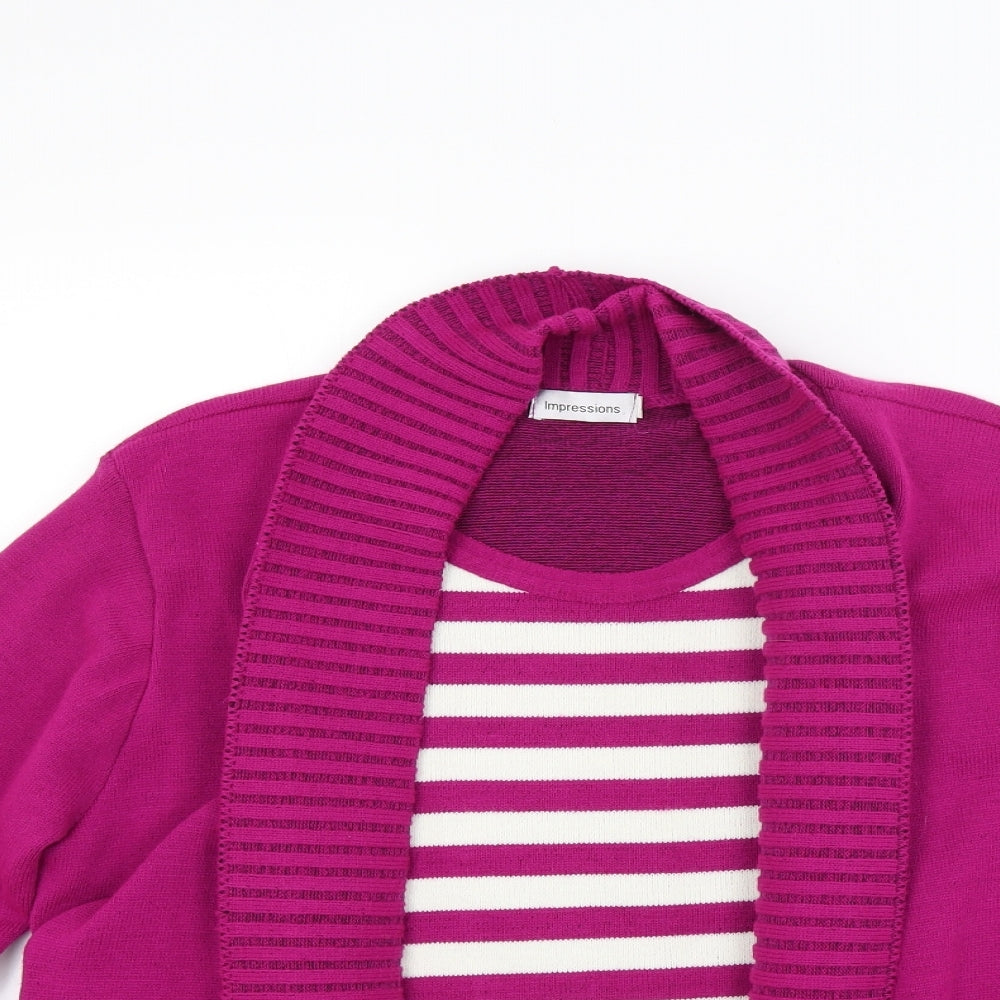 Impressions Womens Pink Striped Knit Pullover Jumper Size M