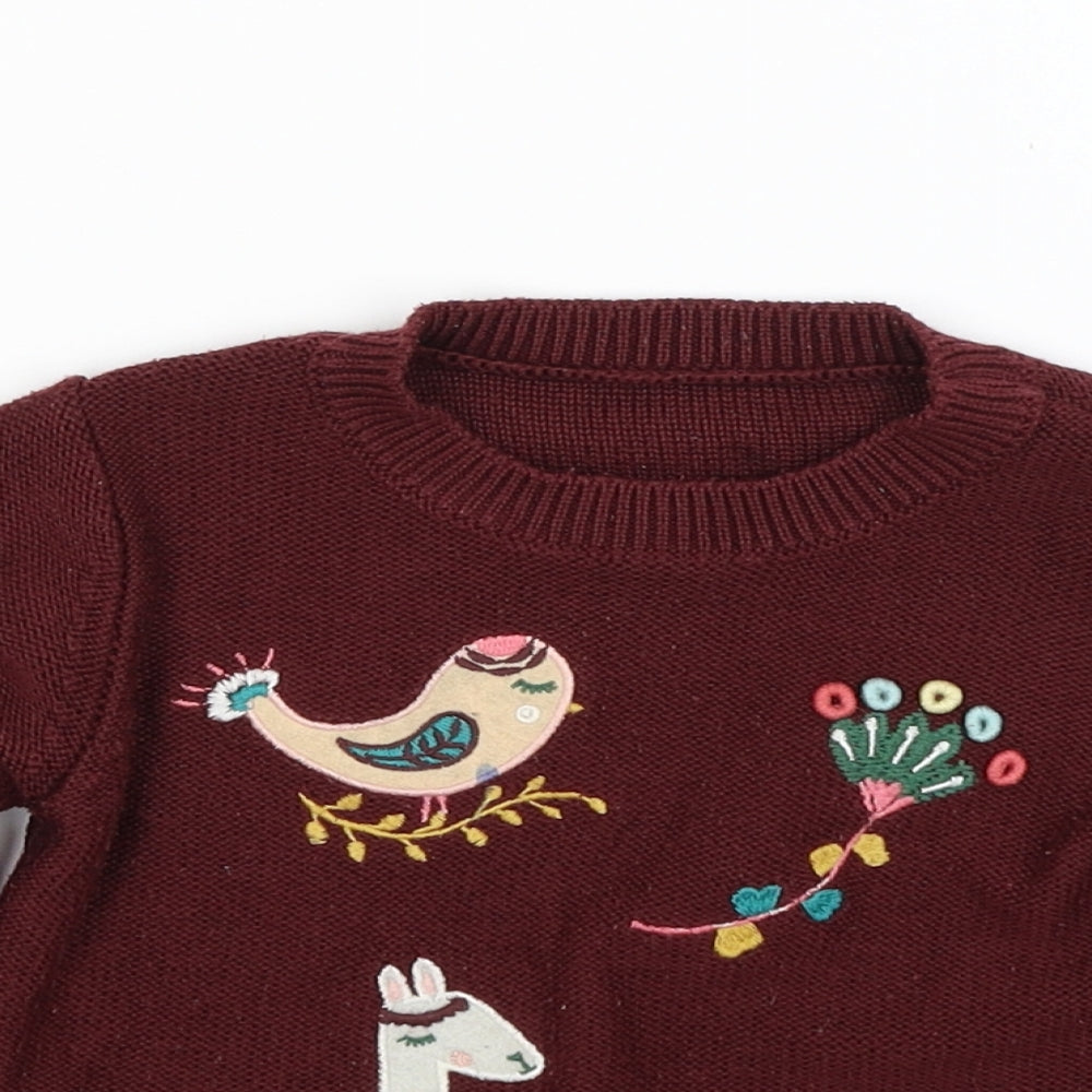 Nut meg Boys Red  Knit Pullover Jumper Size 2-3 Years  - animal embroidery