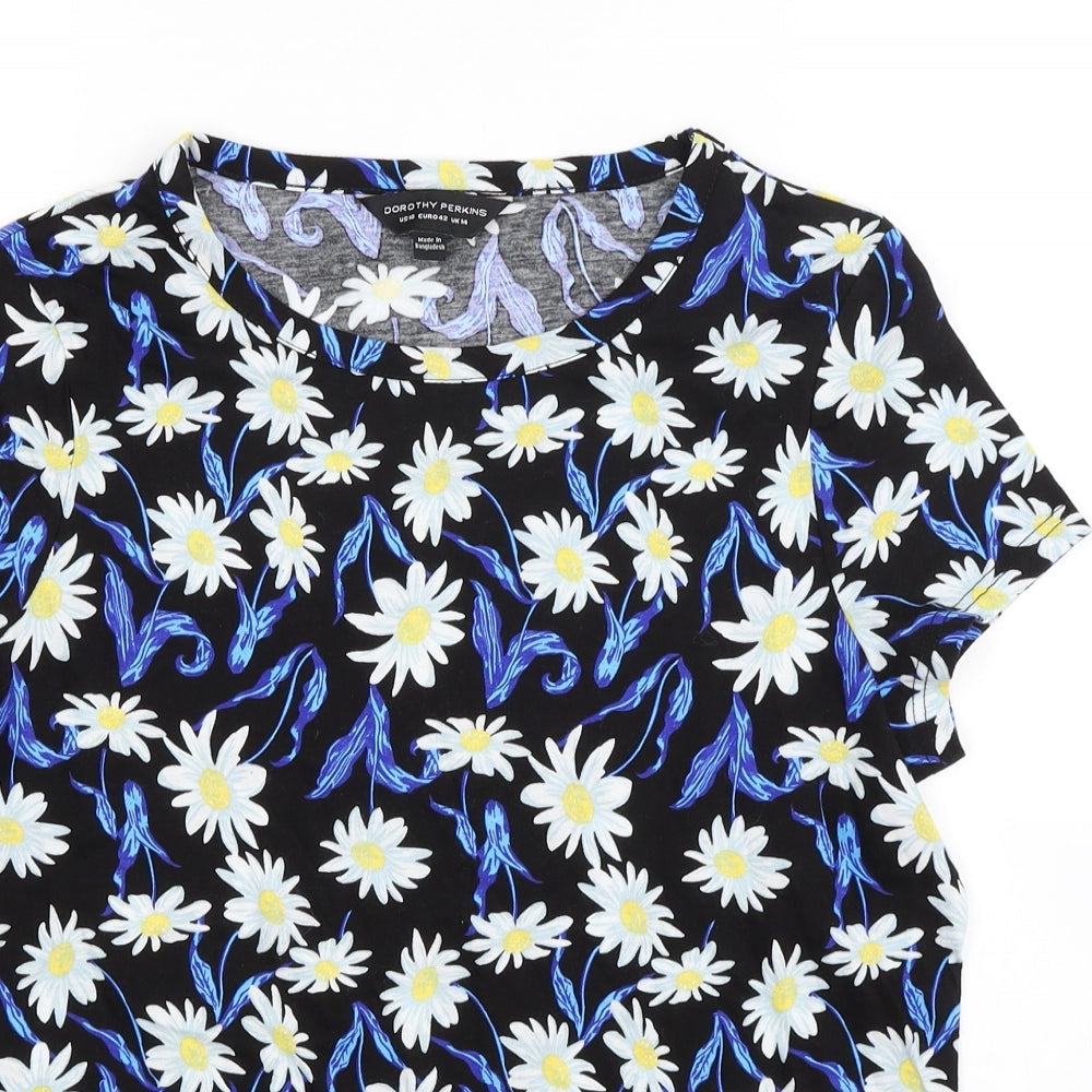 Dorothy Perkins Womens Blue Floral  Basic T-Shirt Size 14