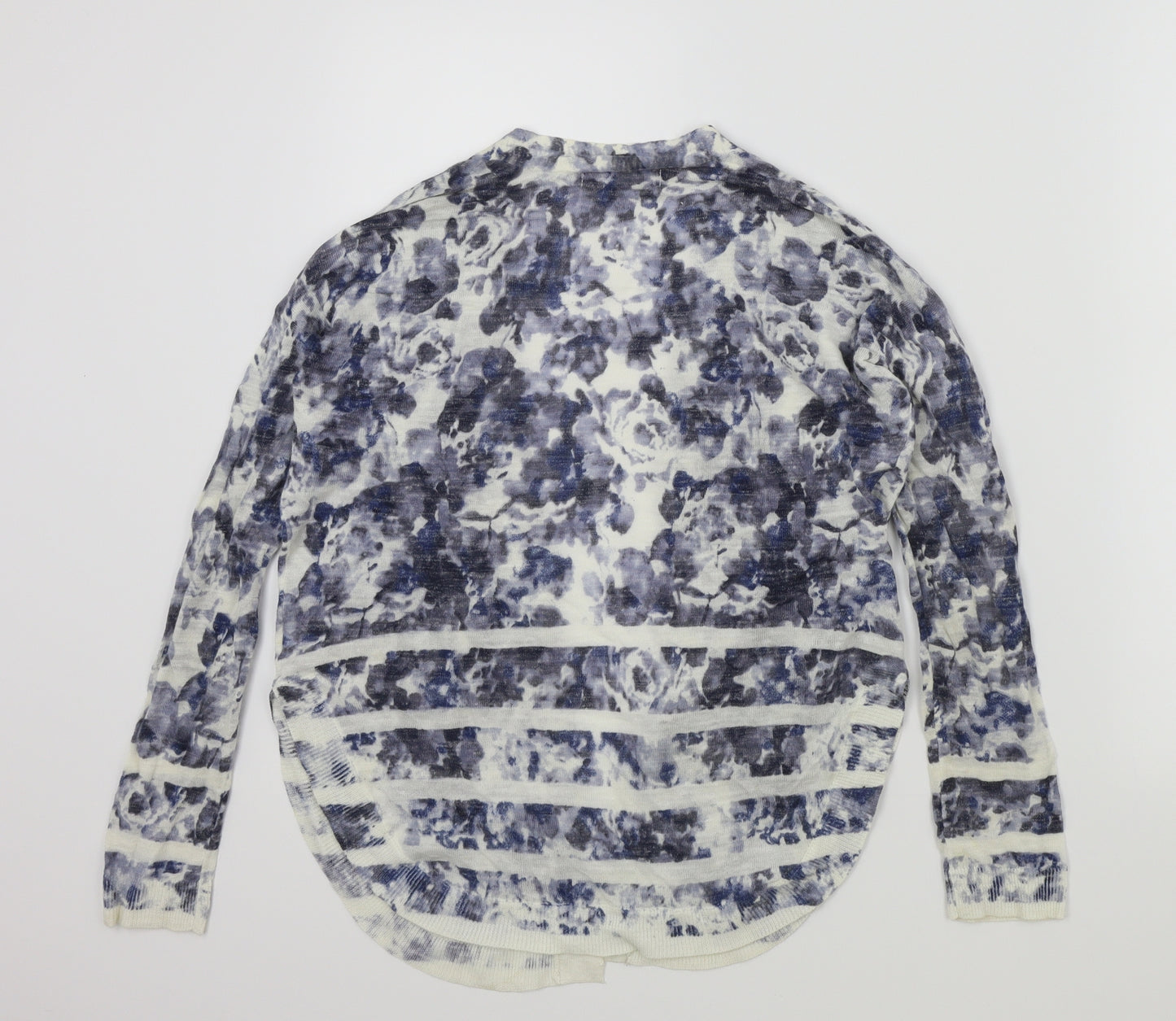 M&S Womens White Geometric  Cardigan Jumper Size S