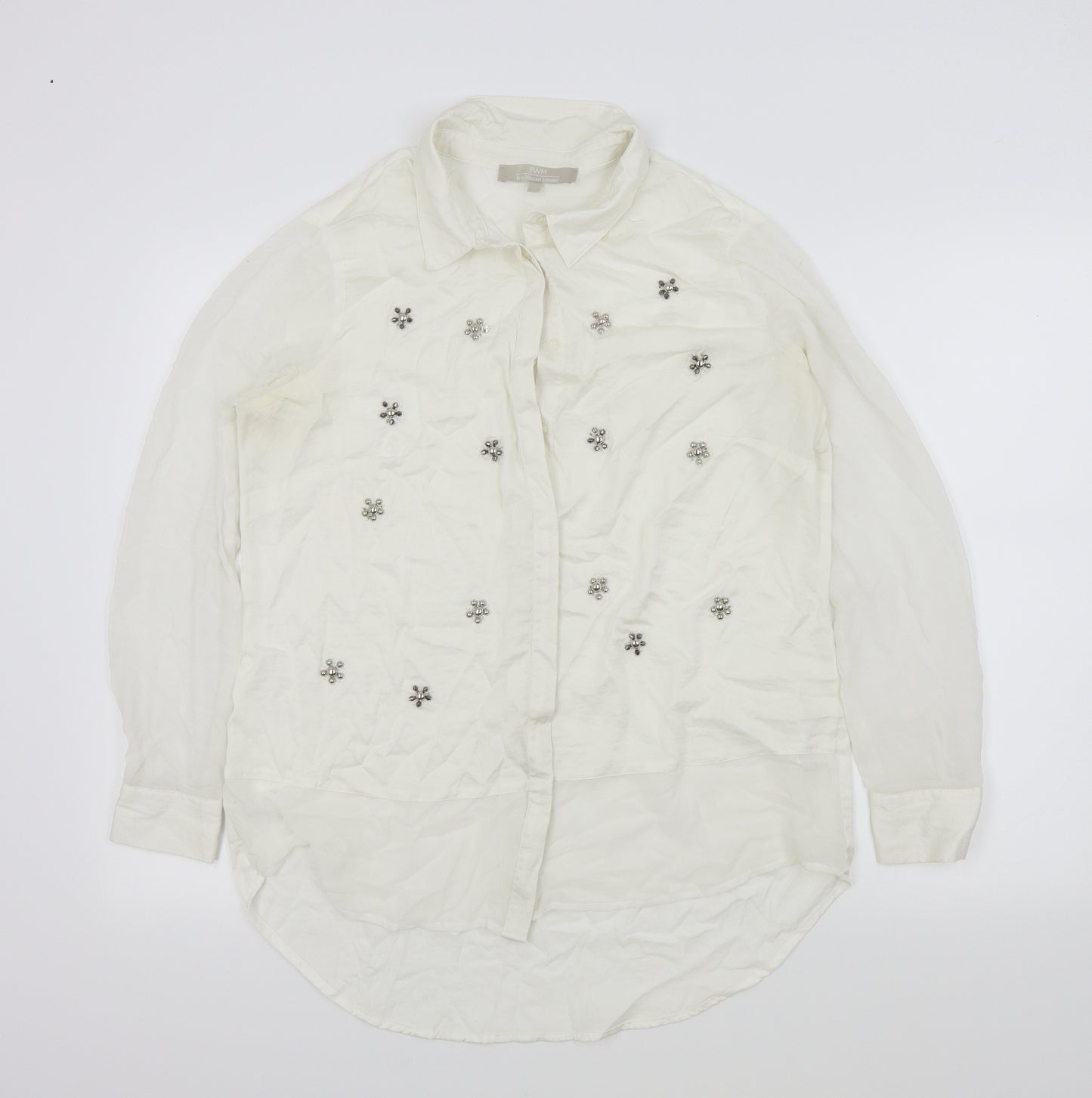FWM Womens White   Basic Blouse Size 16  - beaded detail
