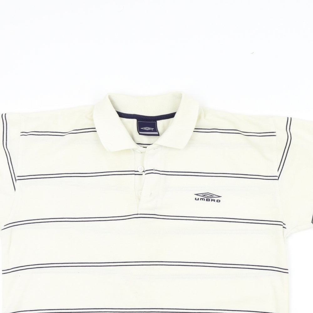 Umbro Mens White Striped   Polo Size M