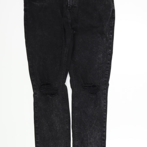 Denim & Co. Womens Black   Straight Jeans Size 36 L29 in - Ripped details