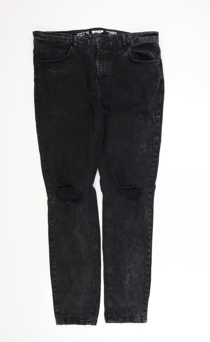 Denim & Co. Womens Black Straight Jeans Size 36 L29 in - Ripped details