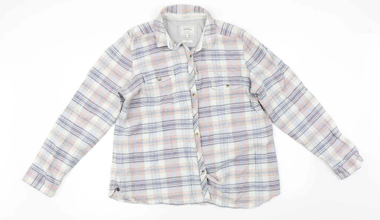 Fat Face Womens White Check  Basic Button-Up Size 18