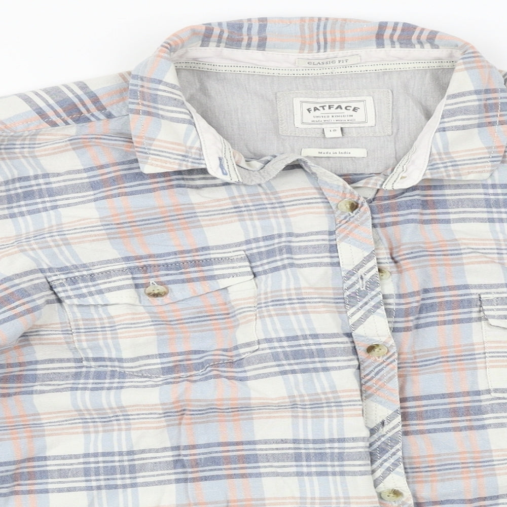 Fat Face Womens White Check  Basic Button-Up Size 18