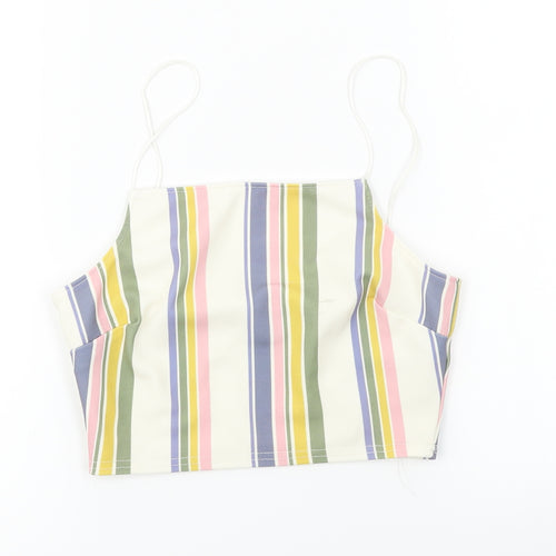 New Look  Womens Ivory Striped  Cropped T-Shirt Size 10