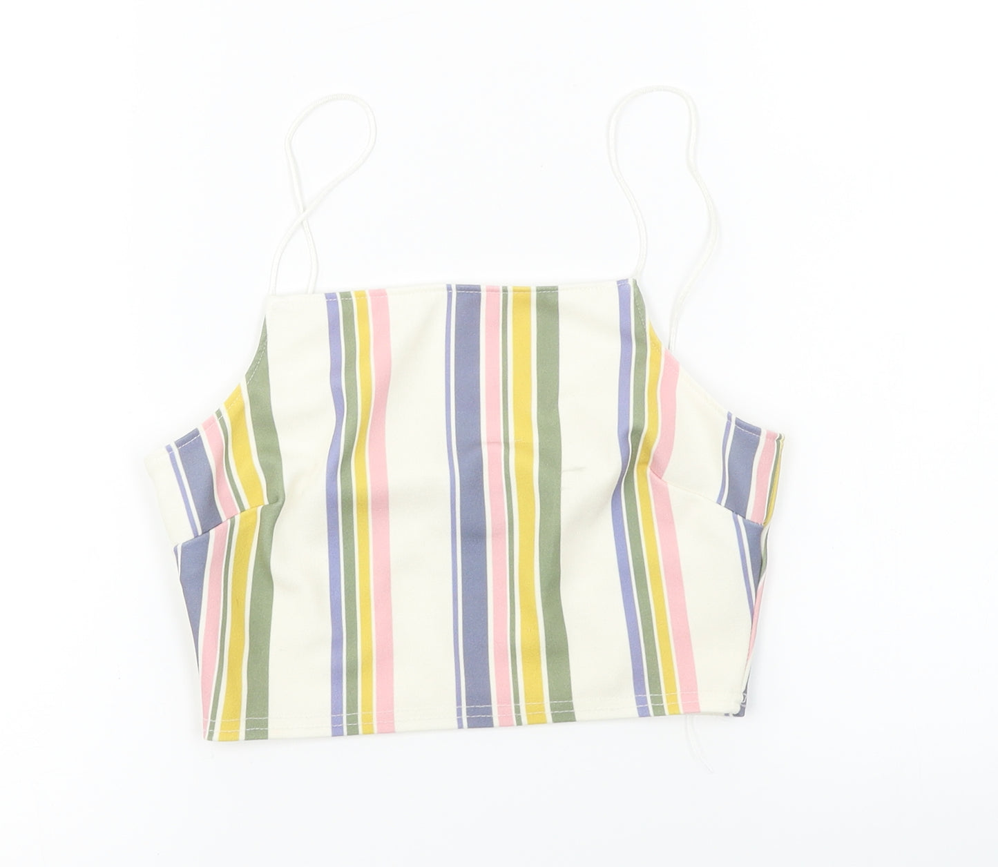 New Look  Womens Ivory Striped  Cropped T-Shirt Size 10